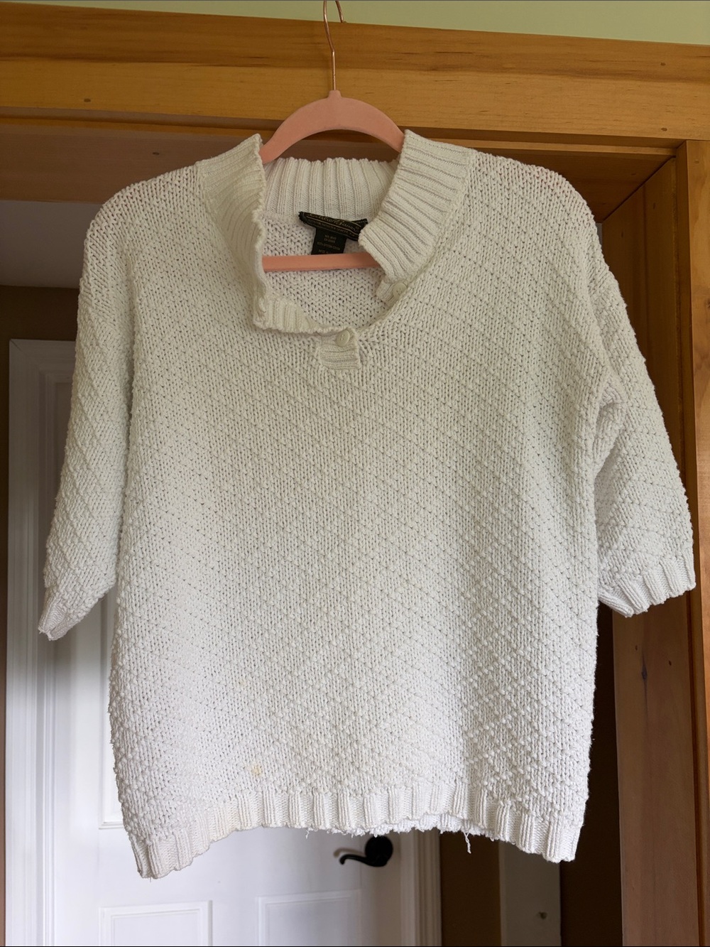 Vintage Eddie Bauer Cozy Cream Short-Sleeve Knit Sweater